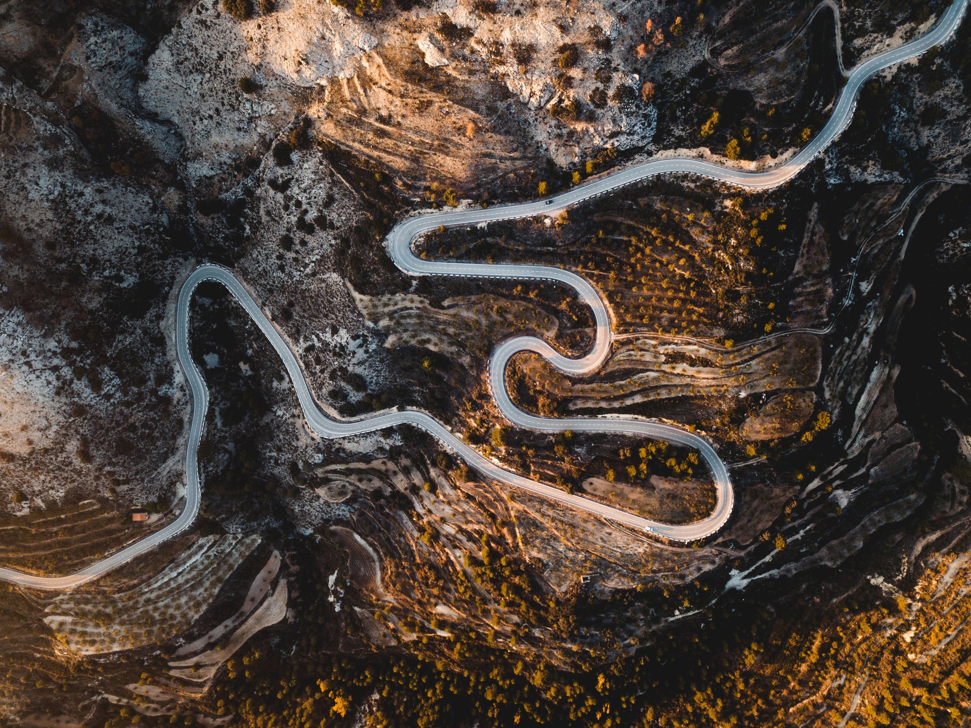 Mountain road with switchbacks